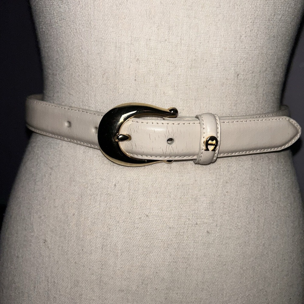 Vintage Etienne Aigner Cream Colored Leather Gold Belt Small Business Belt